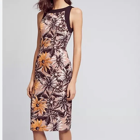slim fit dress slacks Floral Fitted Waist Midi Dress
